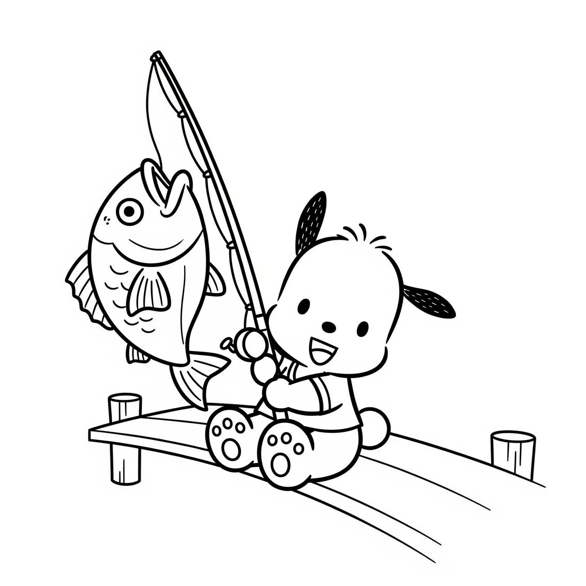 Pochacco che pesca da colorare