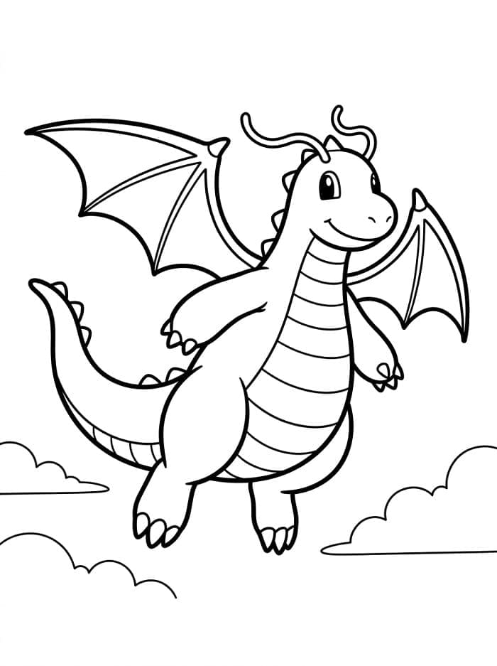 Pokémon Dragonite in volo da colorare