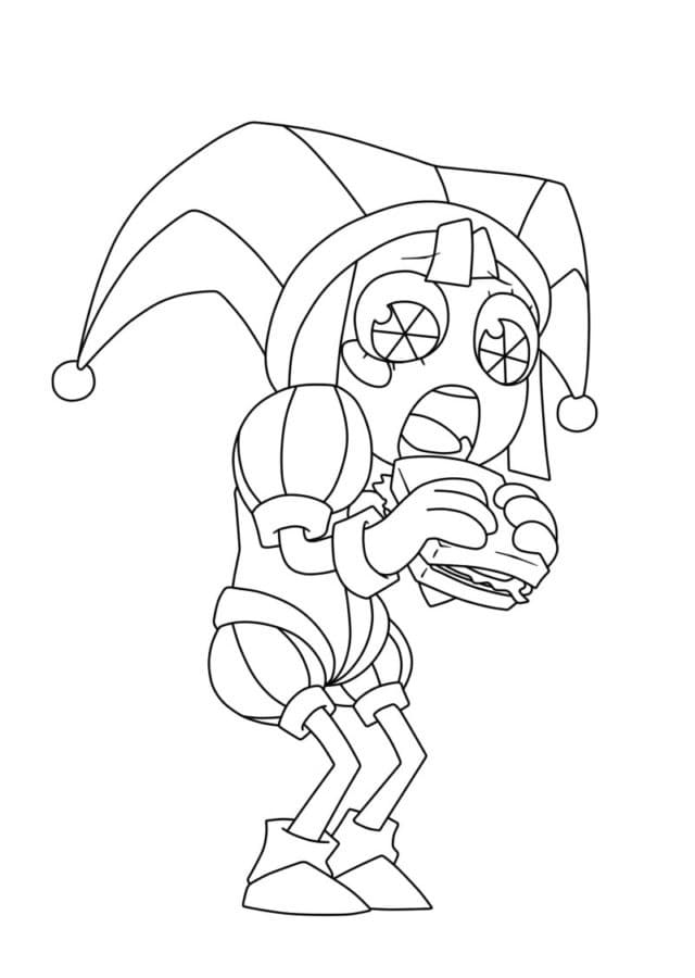 Pomni che mangia un panino da colorare