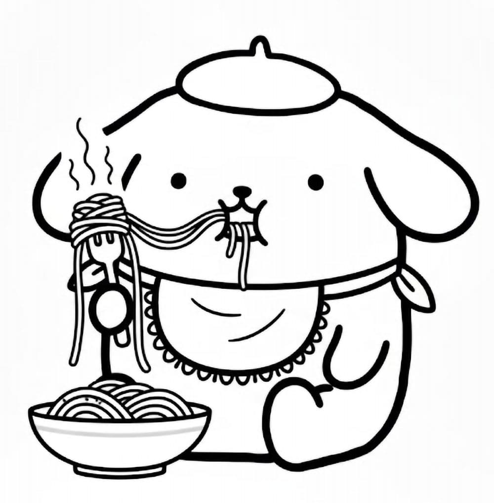 Pompompurin mangia spaghetti da colorare