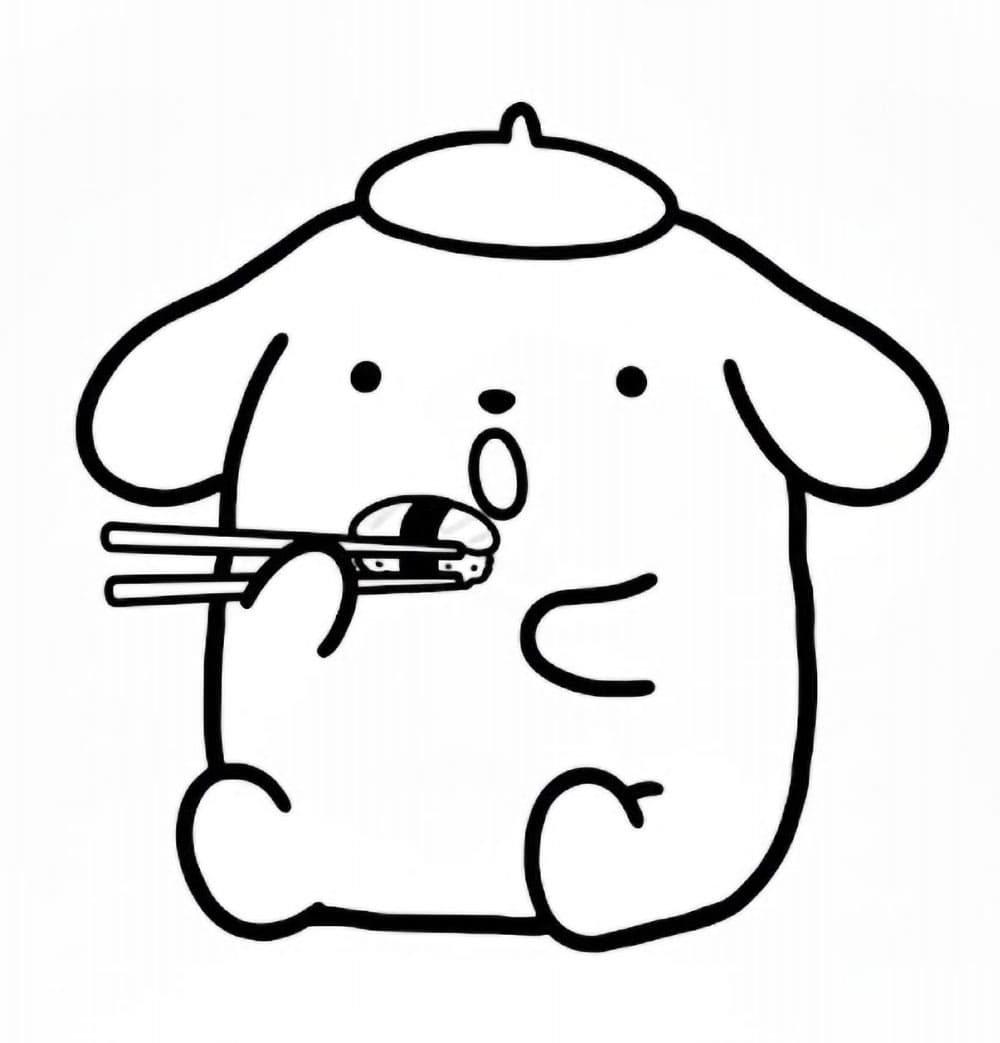 Pompompurin mangia sushi da colorare