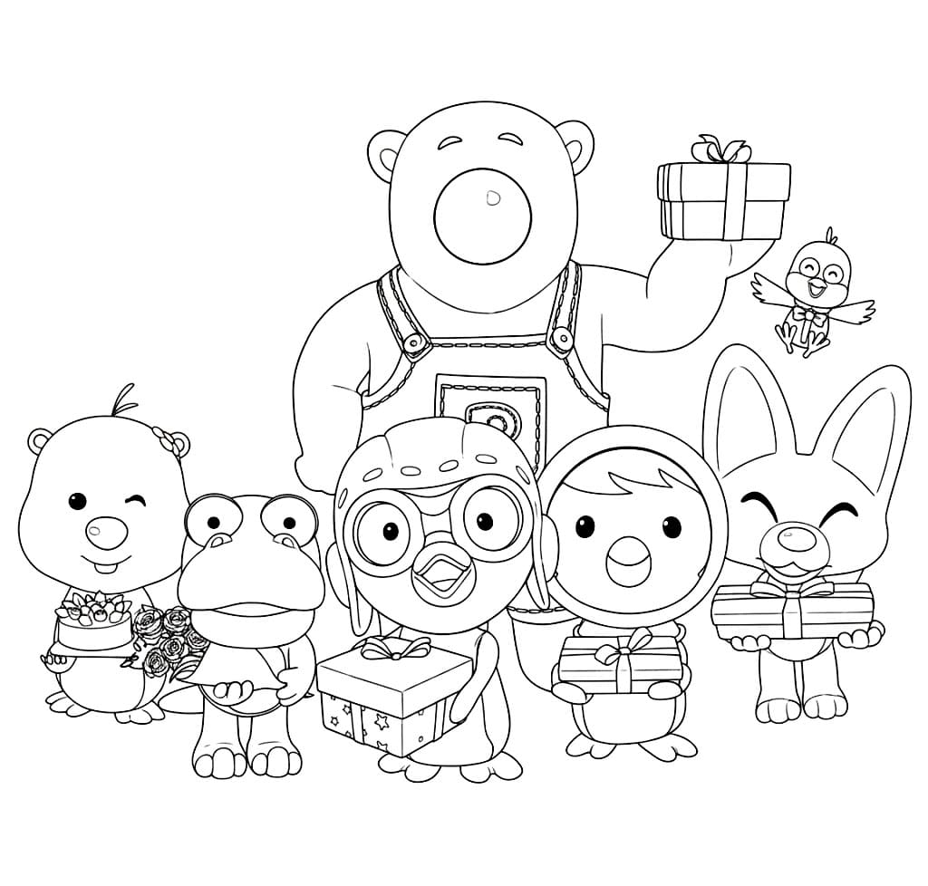 Pororo e l'amico felici da colorare