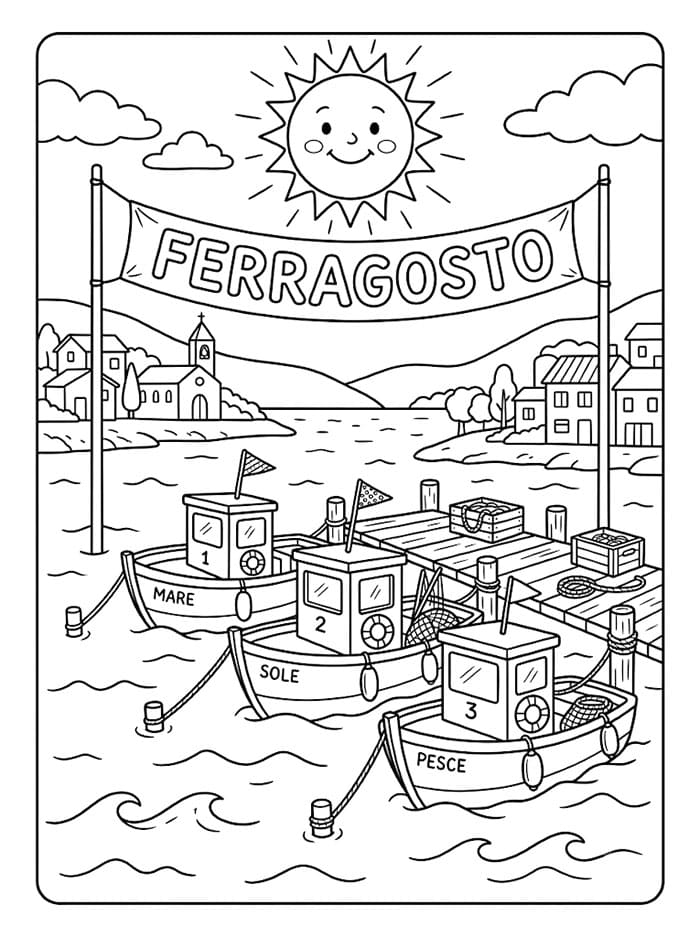 Porto di Ferragosto da colorare