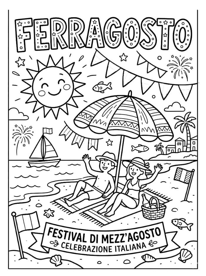 Poster Estivo di Ferragosto da colorare