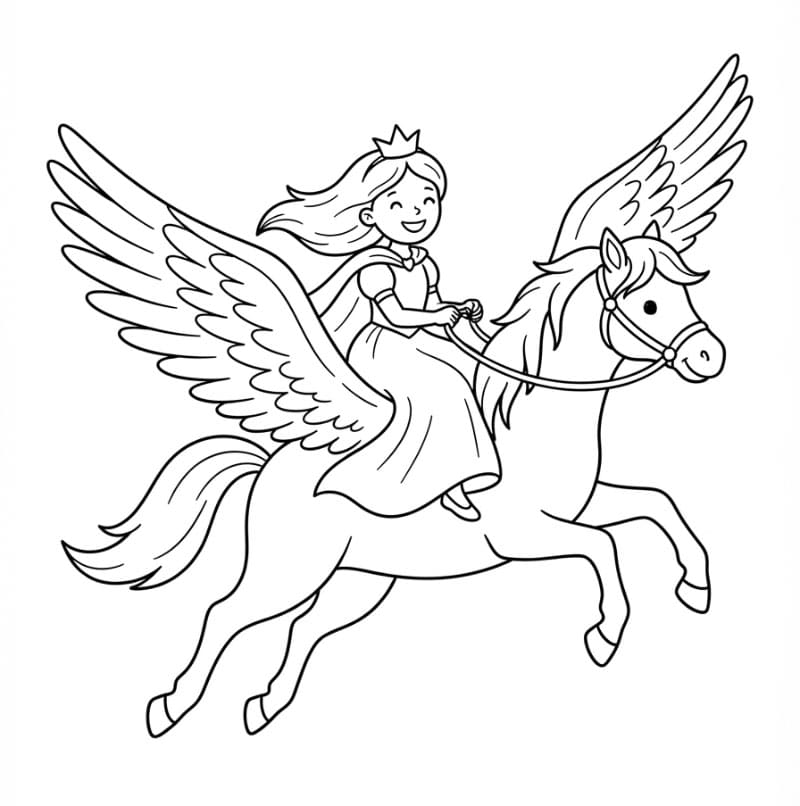 Principessa a cavallo di un Pegaso da colorare