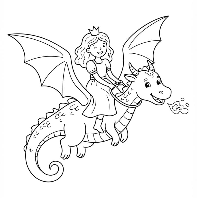 Principessa a cavallo di un drago da colorare
