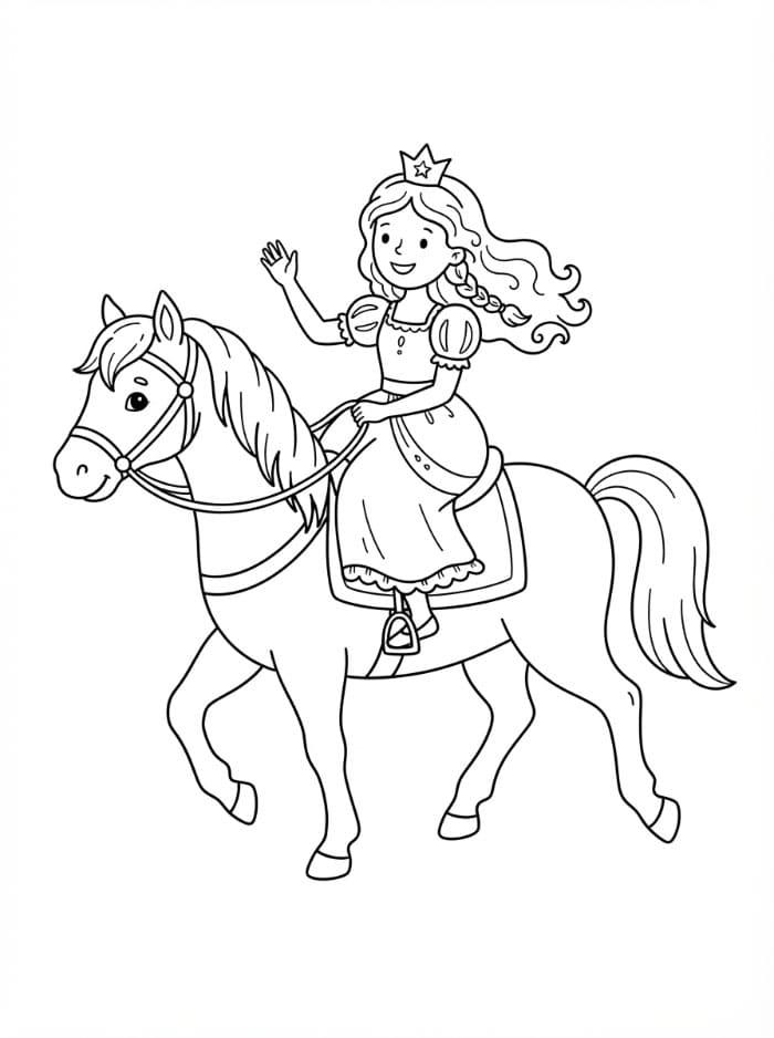 Principessa che cavalca da colorare