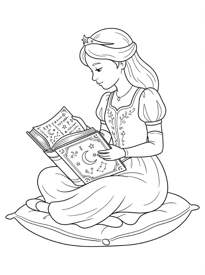 Principessa che legge da colorare