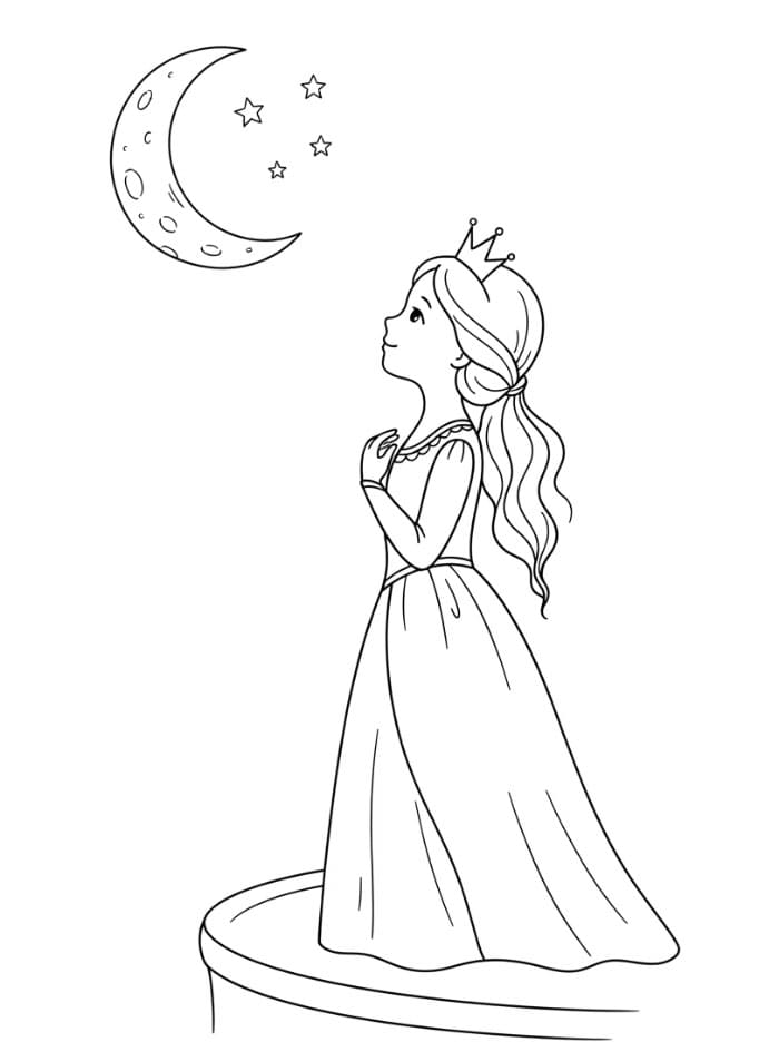Principessa che osserva la luna da colorare
