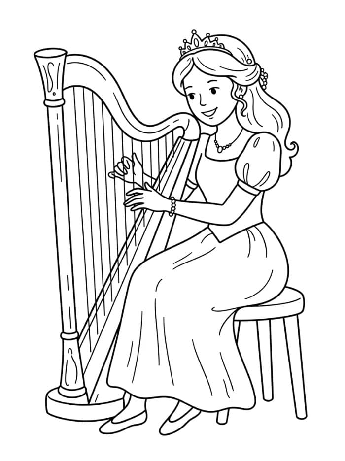 Principessa che suona l'arpa da colorare