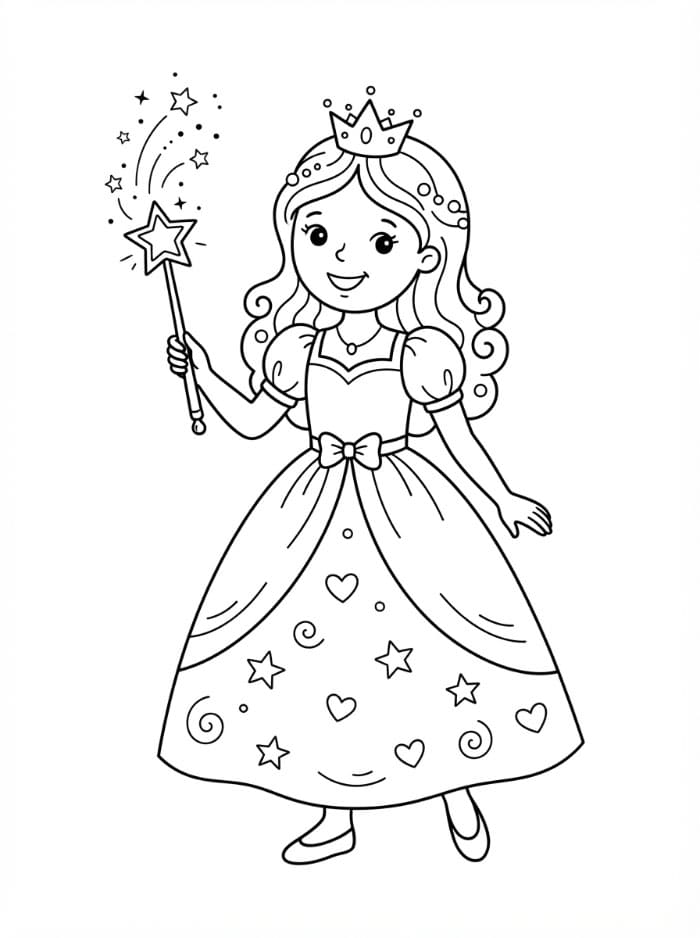 Principessa con bacchetta magica da colorare