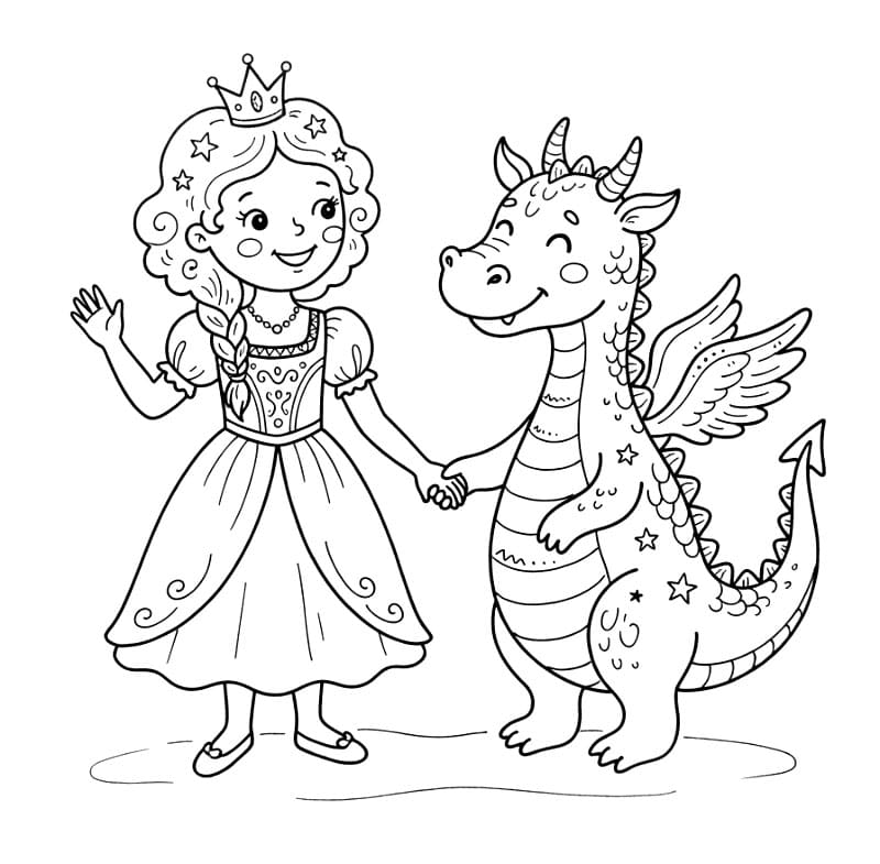 Principessa con drago da colorare