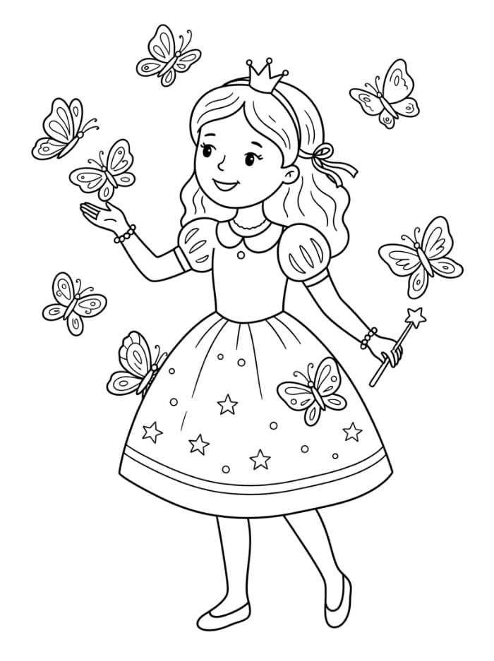 Principessa con farfalle da colorare