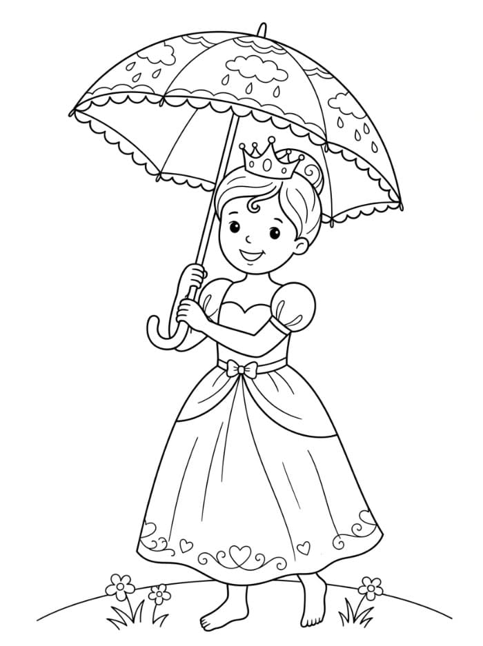 Principessa con ombrello da colorare