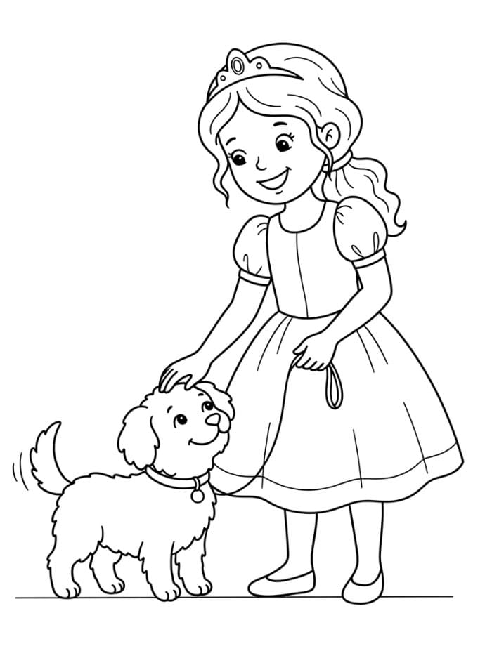 Principessa con un cane da colorare
