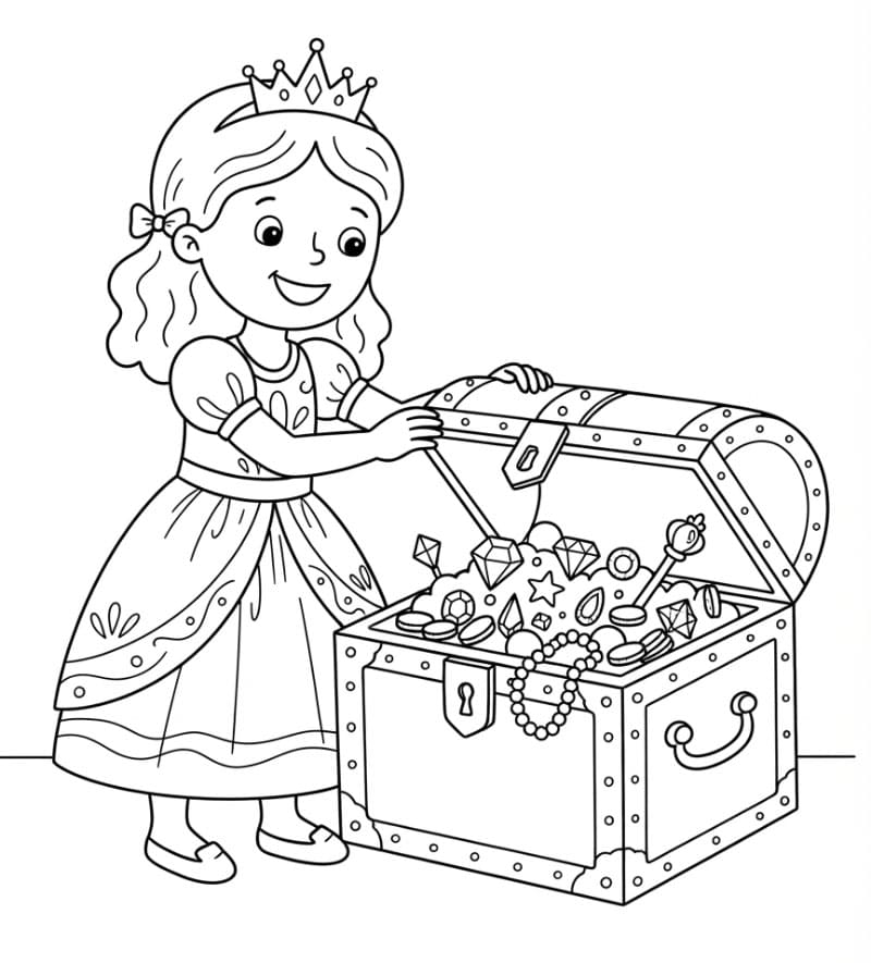 Principessa con un tesoro da colorare