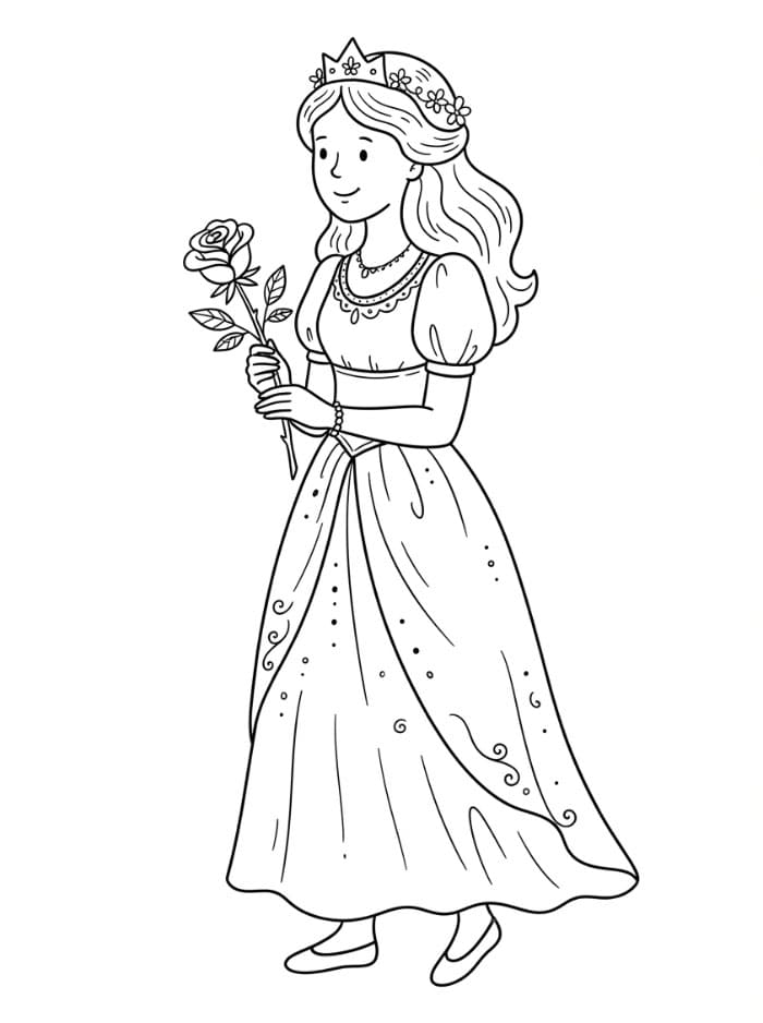 Principessa con una rosa da colorare