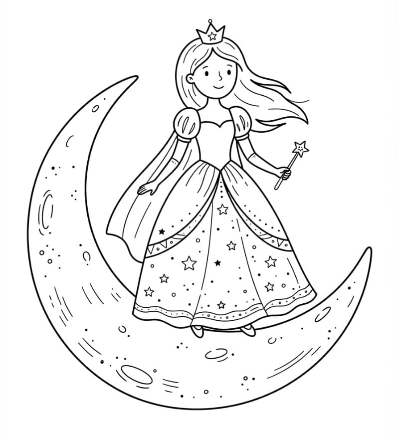 Principessa su una luna gigante da colorare