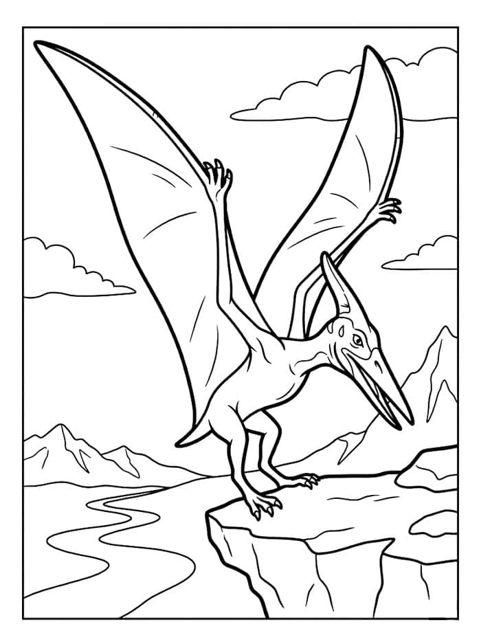 Pterodattilo realistico sulla costa da colorare