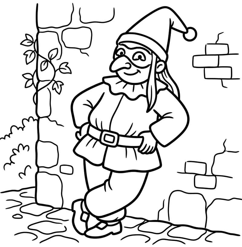 Pulcinella appoggiata al muro da colorare