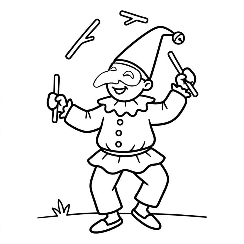 Pulcinella artista del bastone da colorare