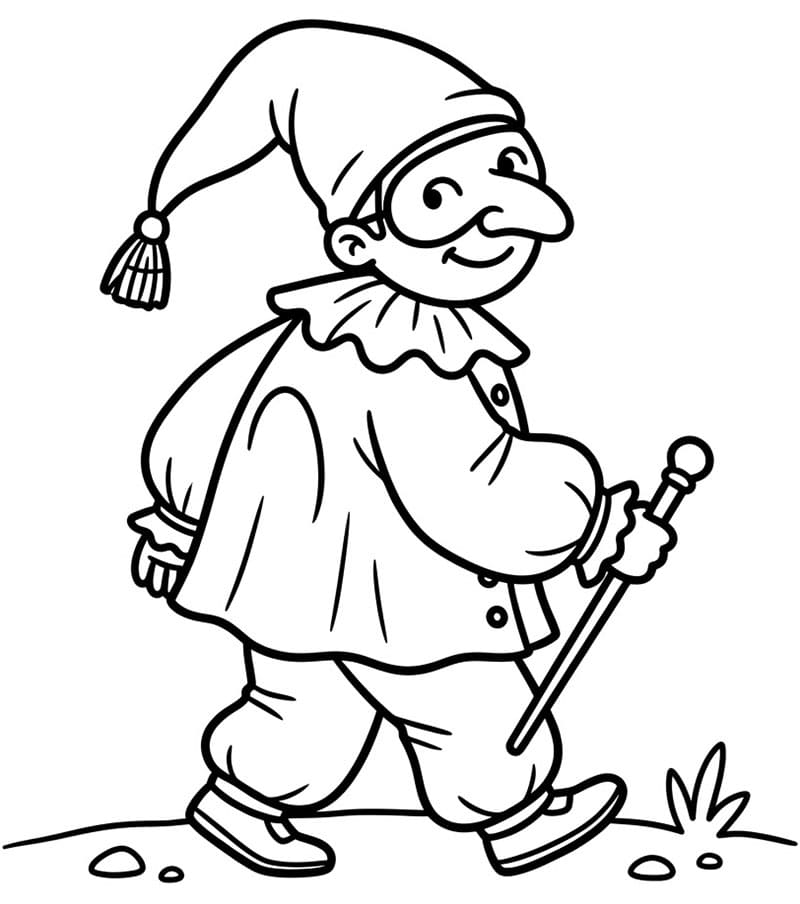 Pulcinella che guarda indietro da colorare