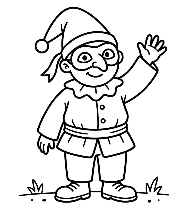 Pulcinella che saluta con la mano da colorare