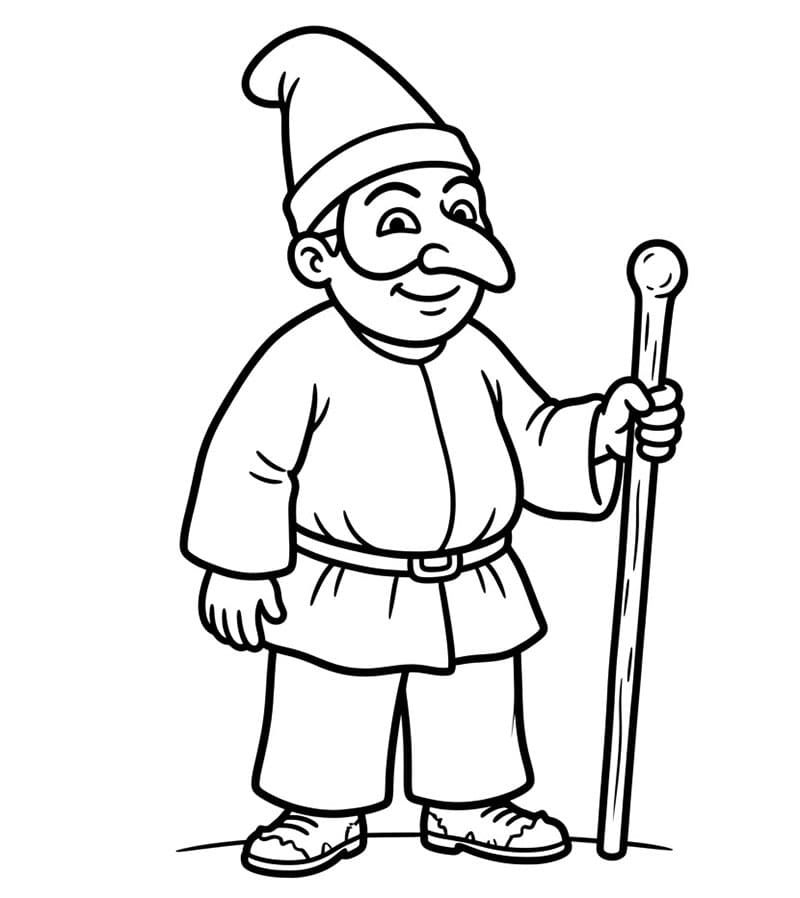 Pulcinella che tiene un bastone da colorare