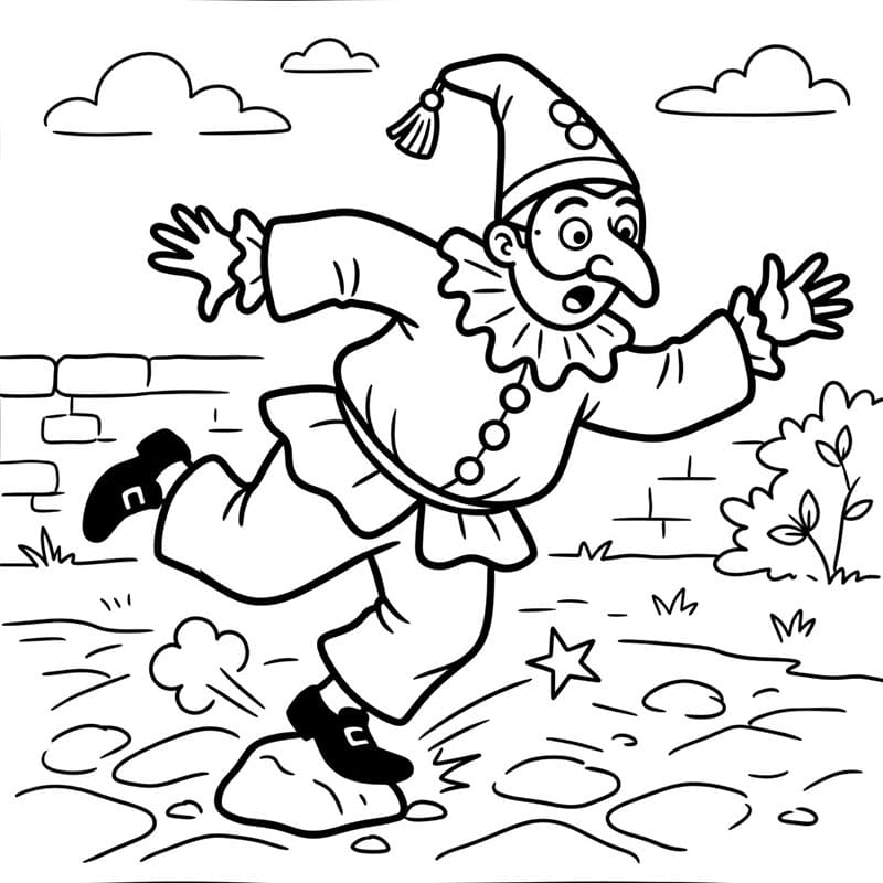 Pulcinella inciampa da colorare