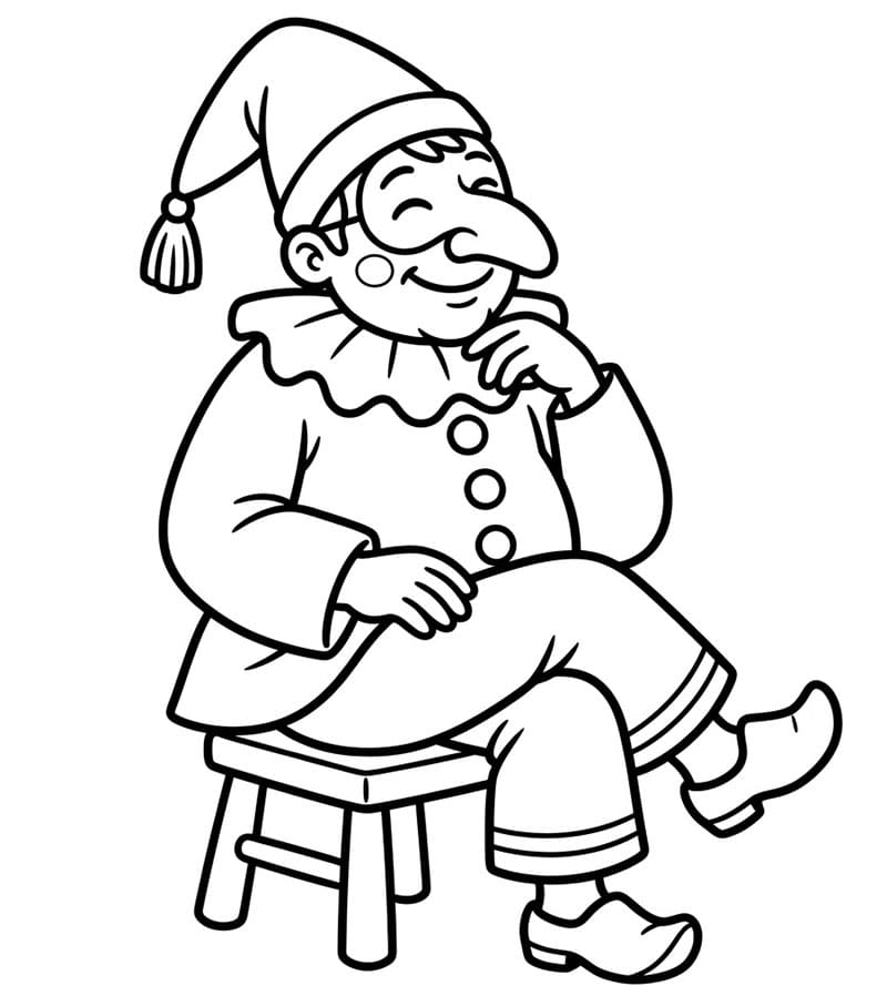 Pulcinella seduta rilassata da colorare