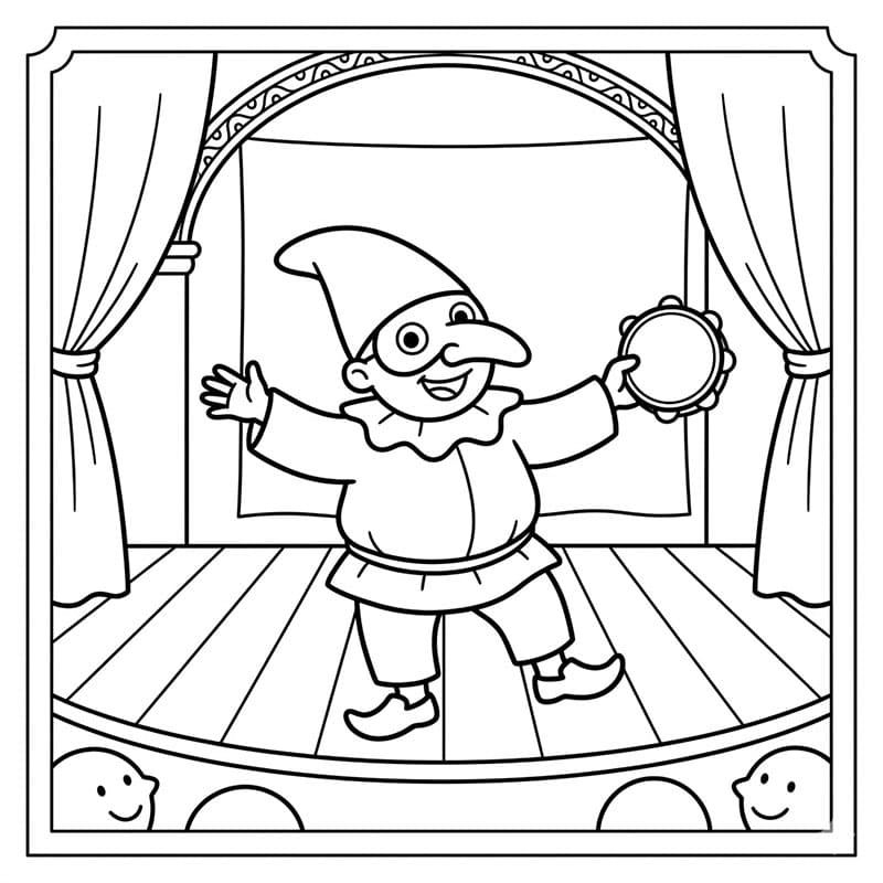 Pulcinella sul palco da colorare