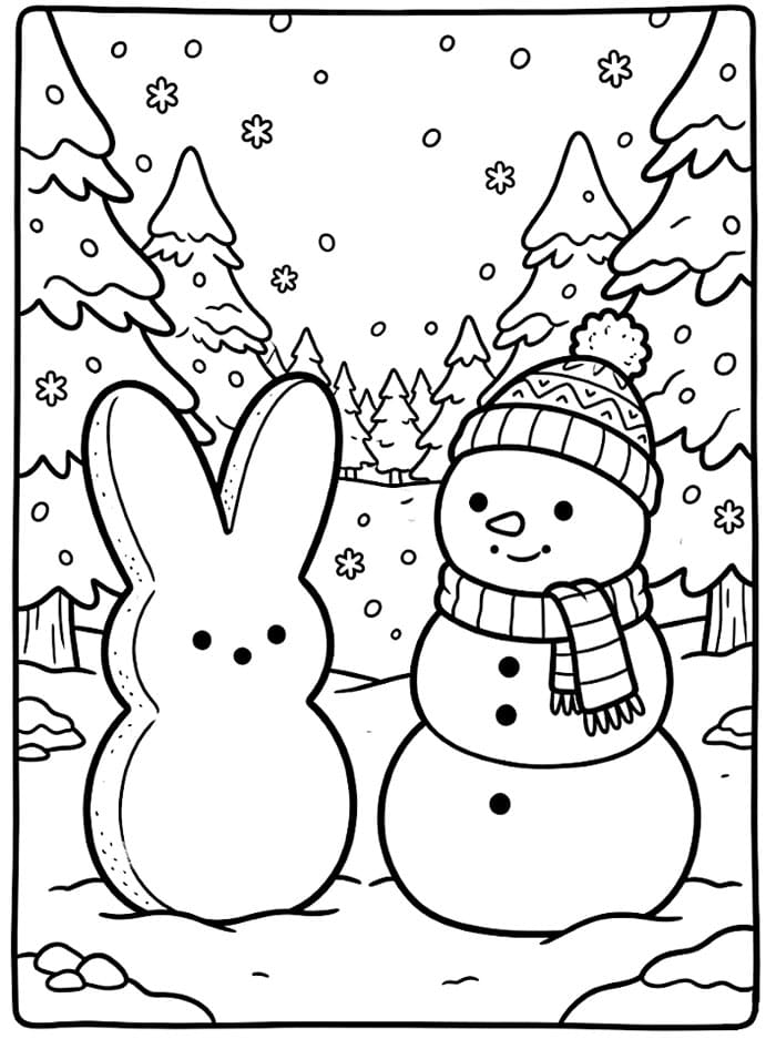 Pupazzo di neve Peeps da colorare
