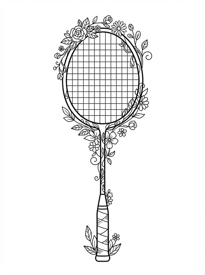 Racchetta da badminton con motivi floreali da colorare