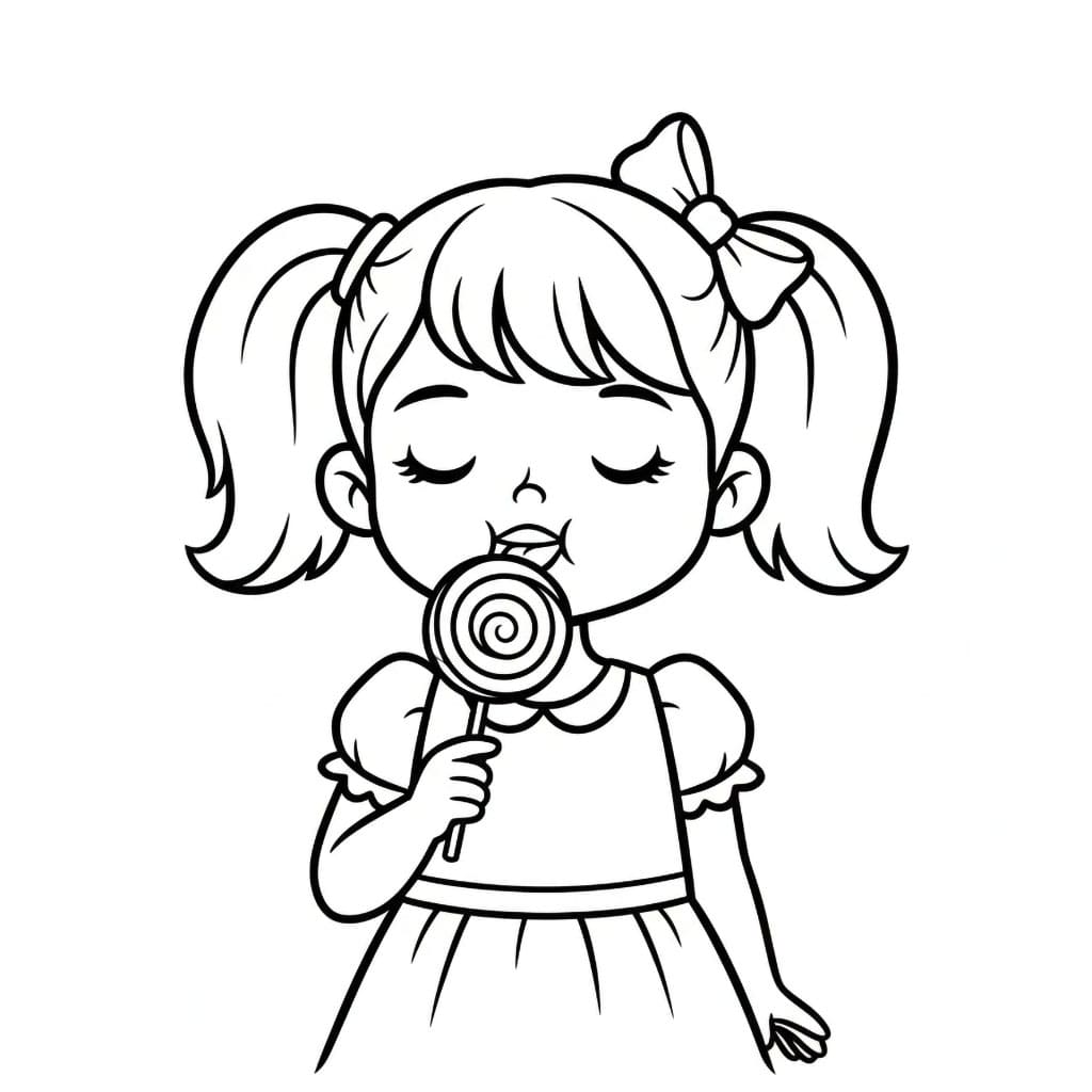 Ragazza che lecca un lecca-lecca da colorare