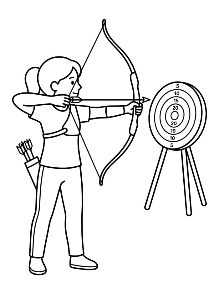 Ragazza durante la pratica di tiro da colorare