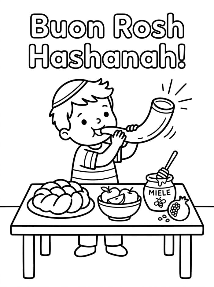 Ragazzo di Rosh Hashanah da colorare