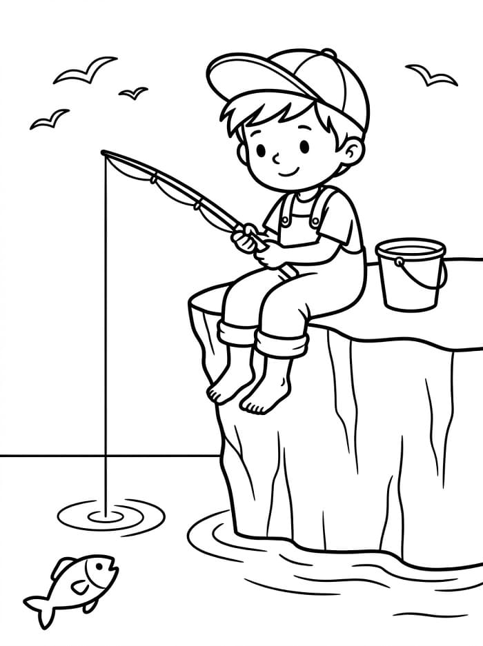 Ragazzo pesca da colorare