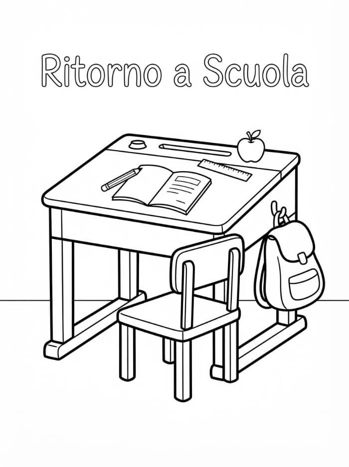 Ritorno a Scuola Banco con Materiale Scolastico da colorare