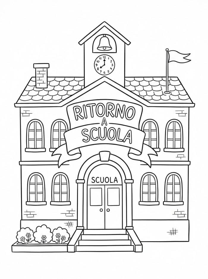 Ritorno a Scuola Edificio Scolastico da colorare