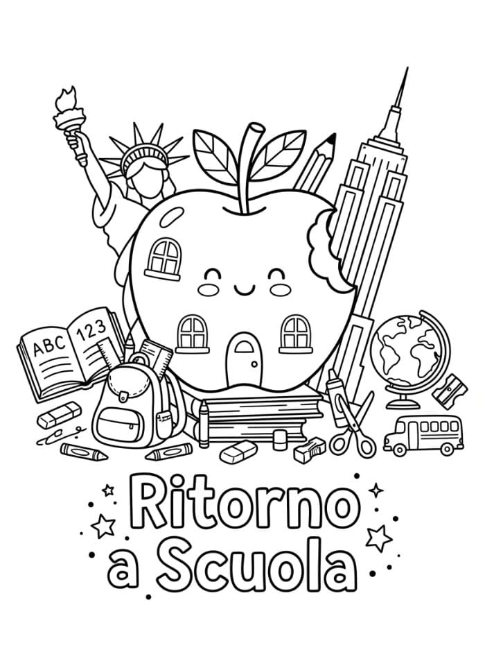 Ritorno a Scuola Grande Mela da colorare
