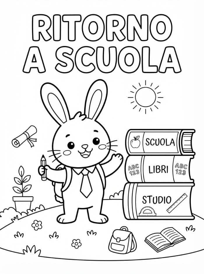 Ritorno a Scuola Libri e Coniglietto da colorare