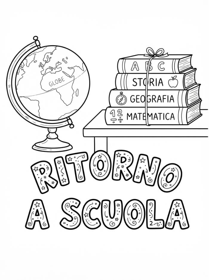 Ritorno a Scuola Libri e Mappamondo da colorare
