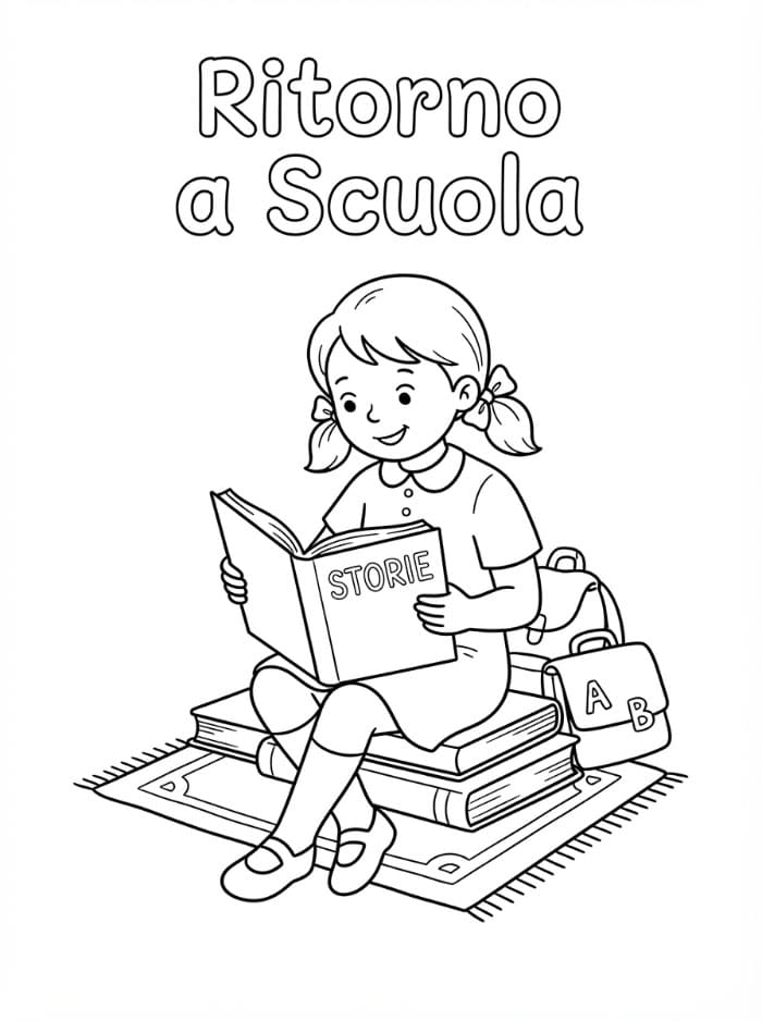 Ritorno a Scuola Ragazza che Legge da colorare