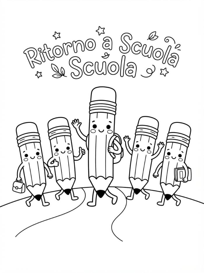 Ritorno a Scuola Simpatici Personaggi a Matita da colorare