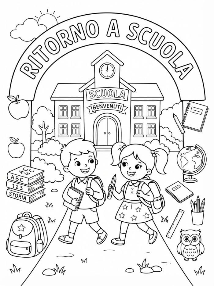 Ritorno a Scuola di Base da colorare