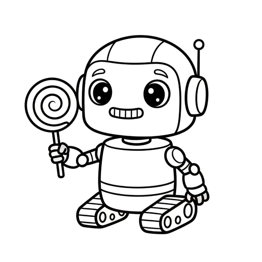 Robot che tiene un lecca-lecca da colorare