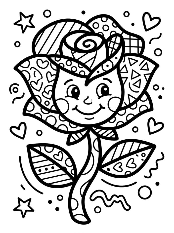 Rosa nello stile di Romero Britto da colorare