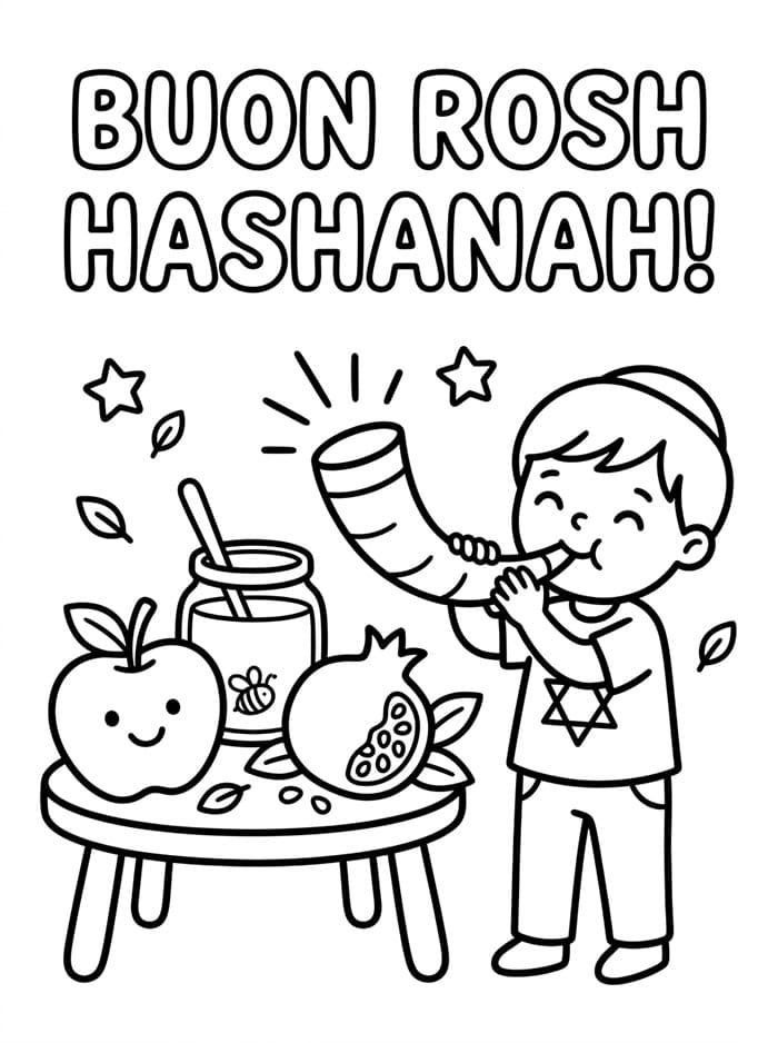 Rosh Hashanah per il ragazzo da colorare