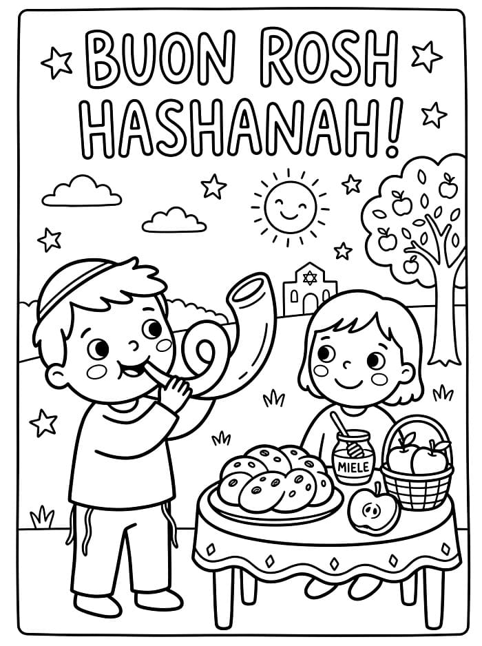 Rosh Hashanah ragazzo felice da colorare
