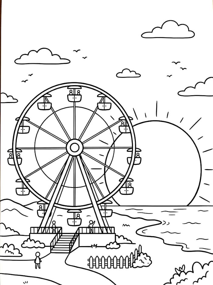 Ruota panoramica al tramonto da colorare